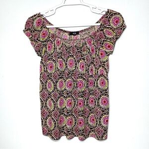 AGB Off Shoulder Blouse Womens XL Multicolor Geometric Circle Short Sleeve Tunic